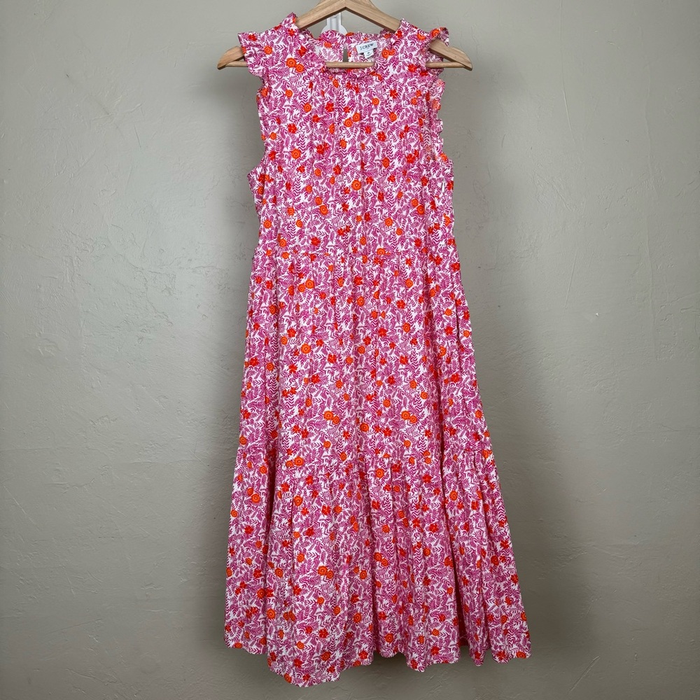 J. Crew Pink & Red Floral Sleeveless Midi Dress
